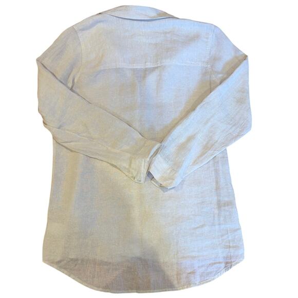 SIGRID OLSEN Women's 100% Linen Shirt MEDIUM Button Down Tan Roll Tab - Picture 6 of 9